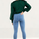 Zara Green Satin Blouse With Knot Detail