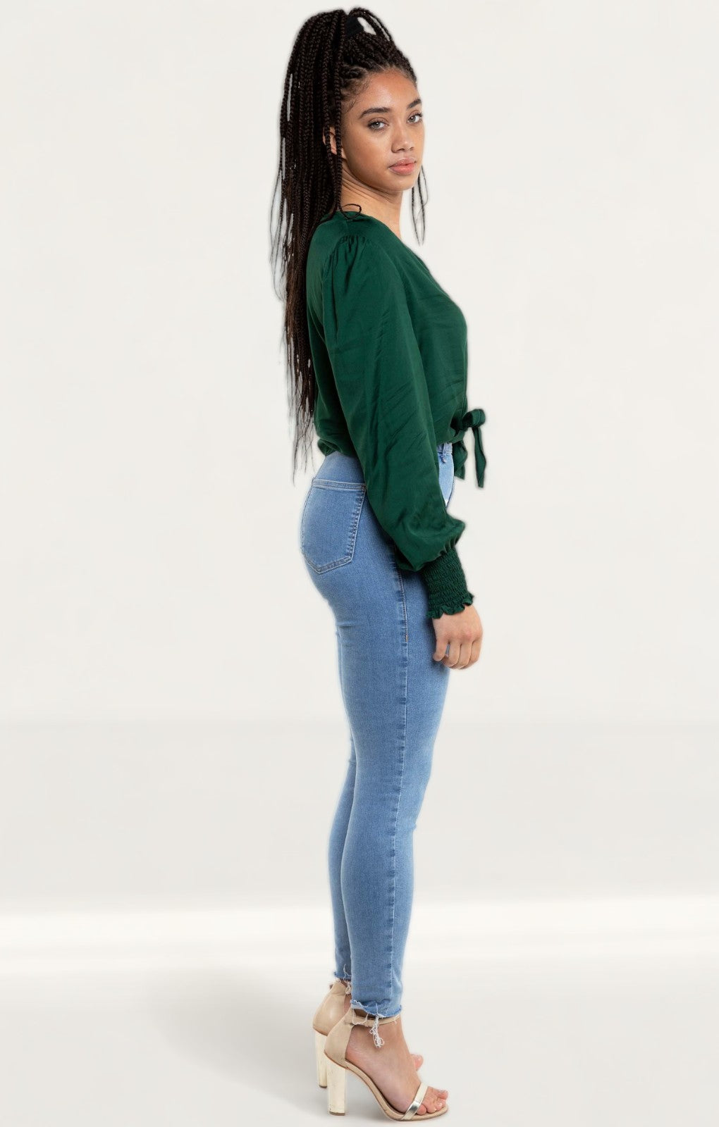 Zara Green Satin Blouse With Knot Detail