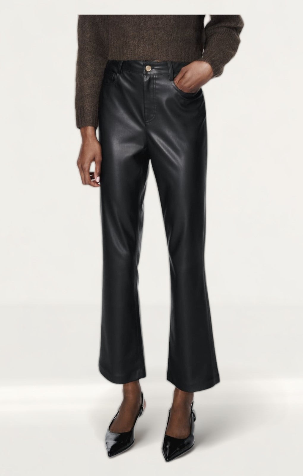 Zara Leather Effect Cropped Mini Flare Trousers product image