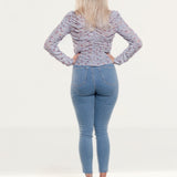 Zara Mauve Printed Blouse With Gathered Detail