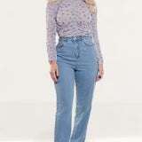 Zara Mauve Printed Blouse With Gathered Detail