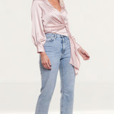 Zara Pink Satin Crossover Top