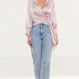 Zara Pink Satin Crossover Top