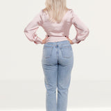Zara Pink Satin Crossover Top