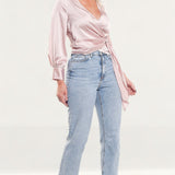Zara Pink Satin Crossover Top