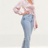 Zara Pink Satin Crossover Top
