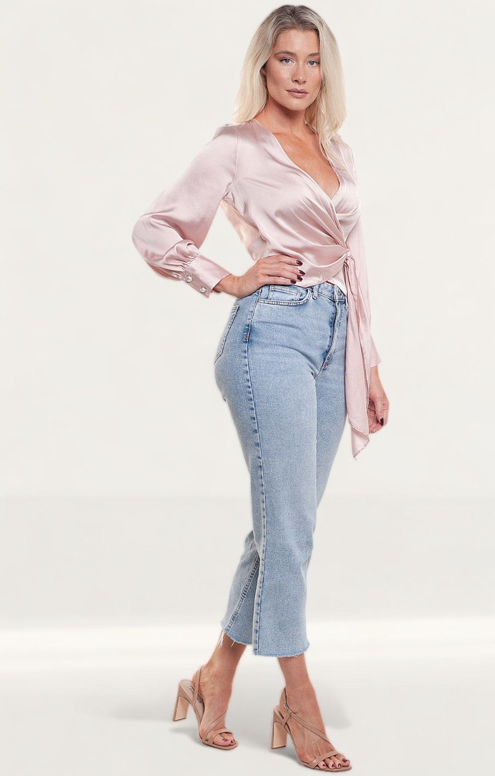 Zara Pink Satin Crossover Top