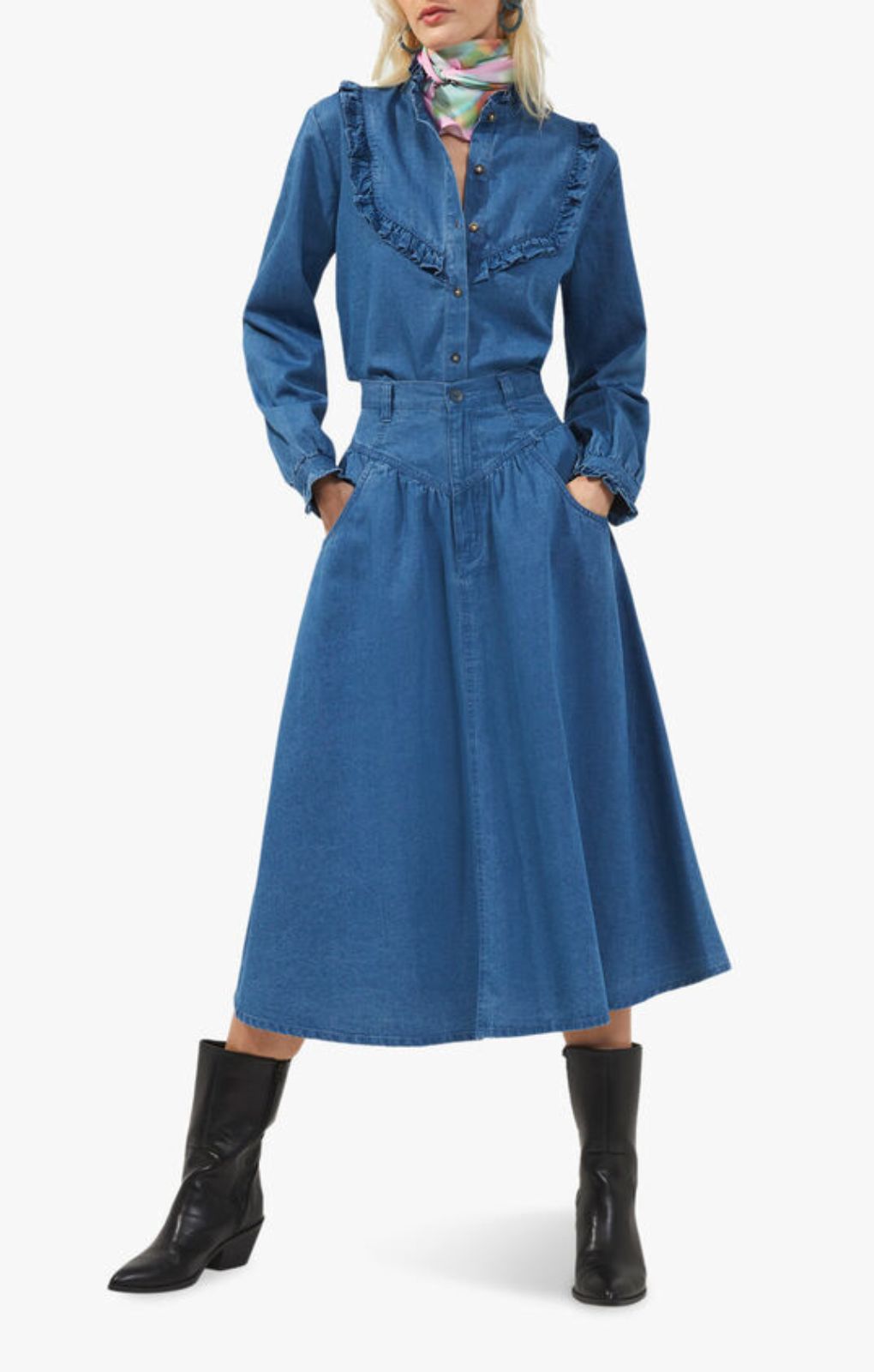 French Connection Zaves Chambray Midi Skirt