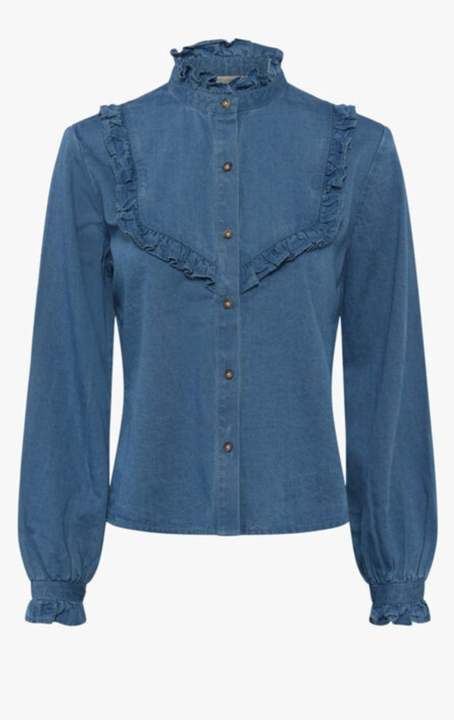 French Connection Zaves Chambray Ruffle Blouse