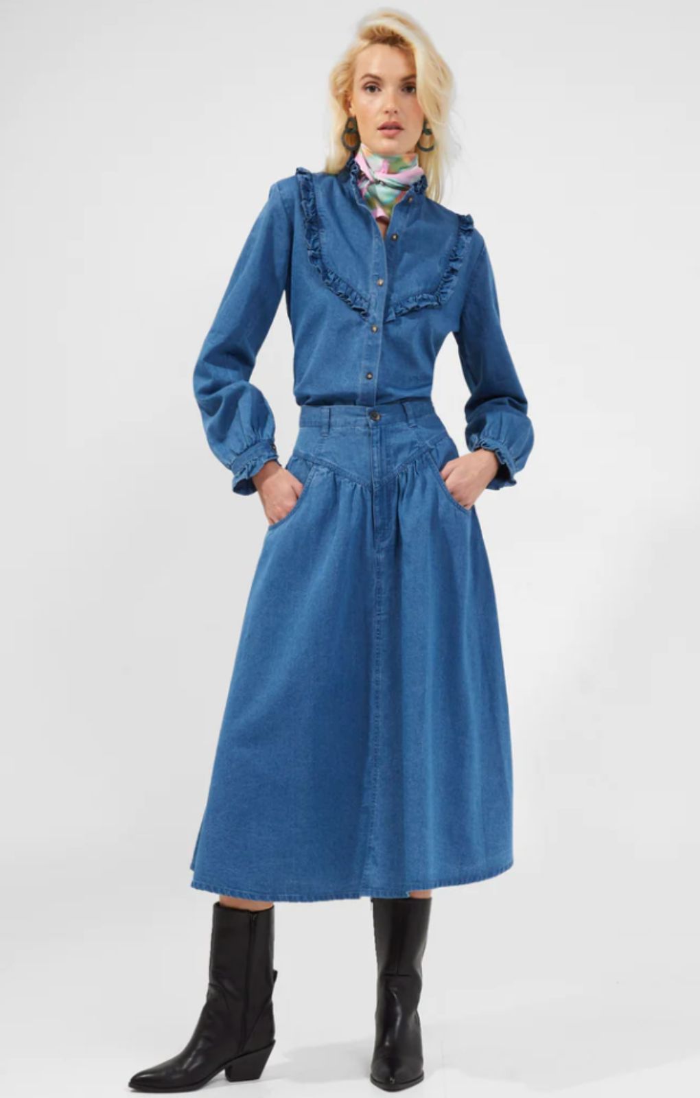 French Connection Zaves Chambray Midi Skirt